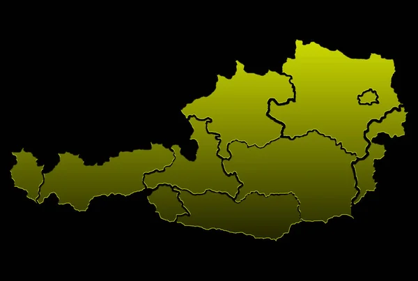 Illustration Map Austria Golden Color Black Background Relief — Stock Photo, Image