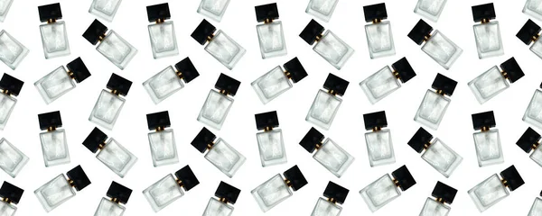 Beyaz arka planda izole edilmiş sıvı yağ serumunun kusursuz deseni. Retinol, aha, bha asit, cam şişede kolajen cilt sıvısı. Güzellik tedavisi için jel esansı, kozmetik fon.