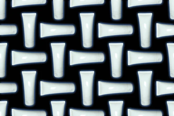 Białe Plastikowe Kremy Wzór Butelek Kosmetyki Pielęgnacja Skóry Uroda Koncepcja — Zdjęcie stockowe