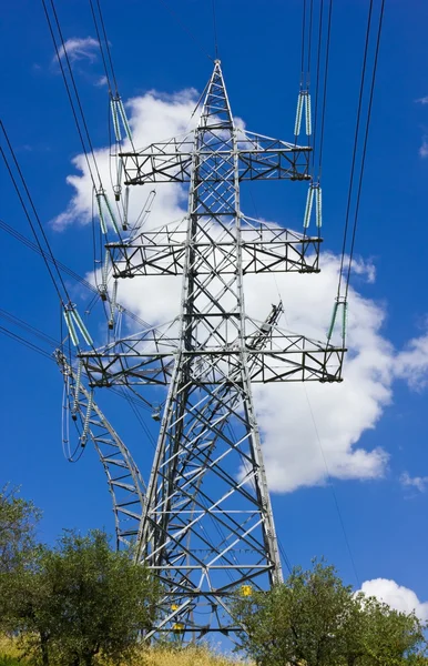 Lange lijnen van powerline torens — Stockfoto