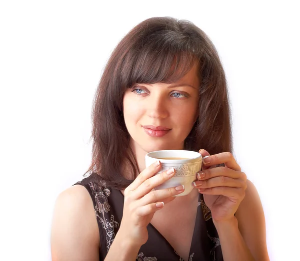 Hermosa chica bebiendo té — Foto de Stock