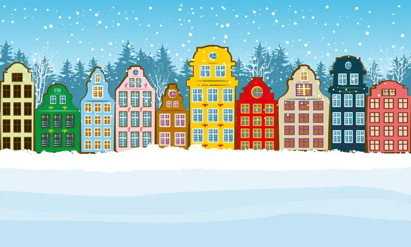 Ciudad de Navidad multicolor — Vector de stock