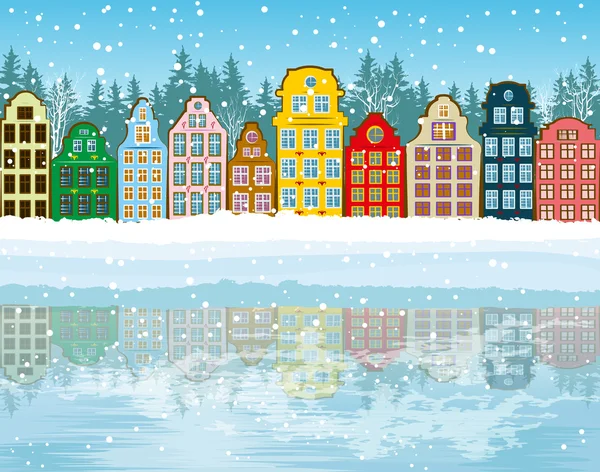 Ciudad de Navidad multicolor — Vector de stock