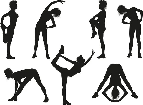 Silhouettes d'une femme faisant des exercices sportifs — Image vectorielle