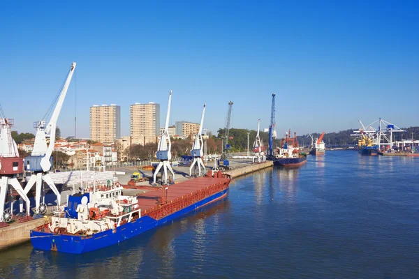 Caranguejos do porto e navios de grande porte — Fotografia de Stock