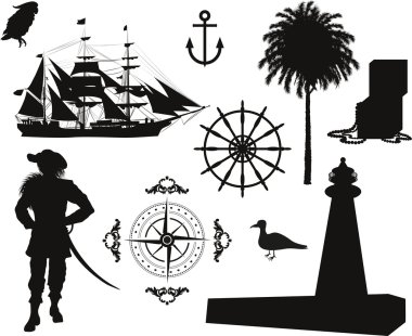 Set of Nautical Pirate pictures clipart