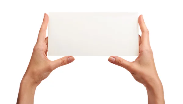 Business card in hands — Stock Photo, Image