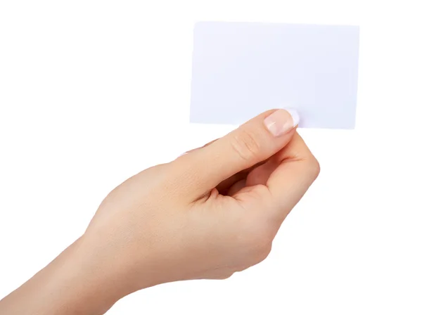 Hand with a blank card isolated — Stock Photo, Image