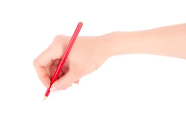 Kırmızı kalem tutan kadının el