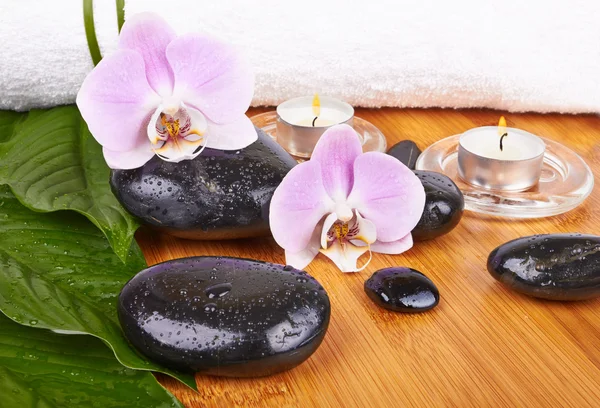 Zen Basaltstenen en orchid — Stockfoto