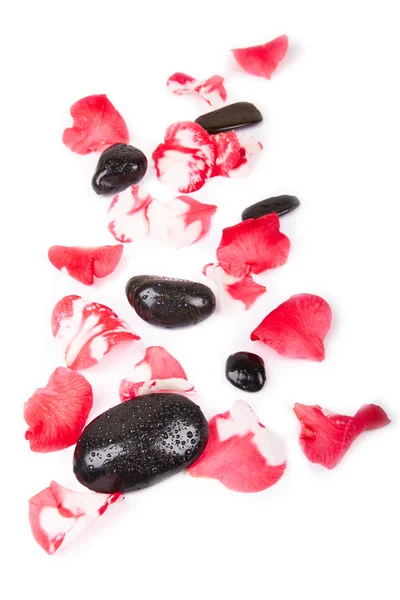 Piedras de spa con pétalos de rosa — Foto de Stock