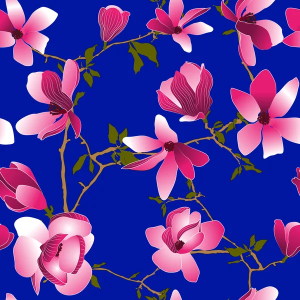 Seamless vector pattern with magnolia — Stock Vector