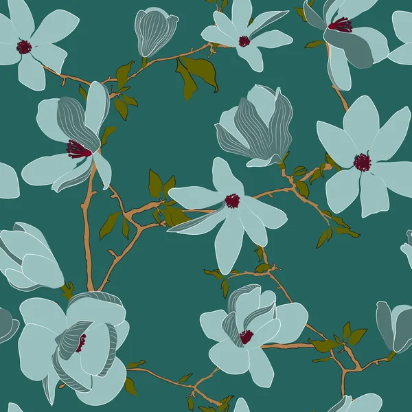 Motif vectoriel sans couture avec magnolia — Image vectorielle