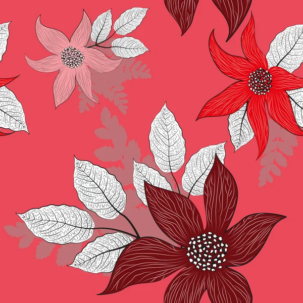 Patrón floral sin costura rojo — Archivo Imágenes Vectoriales