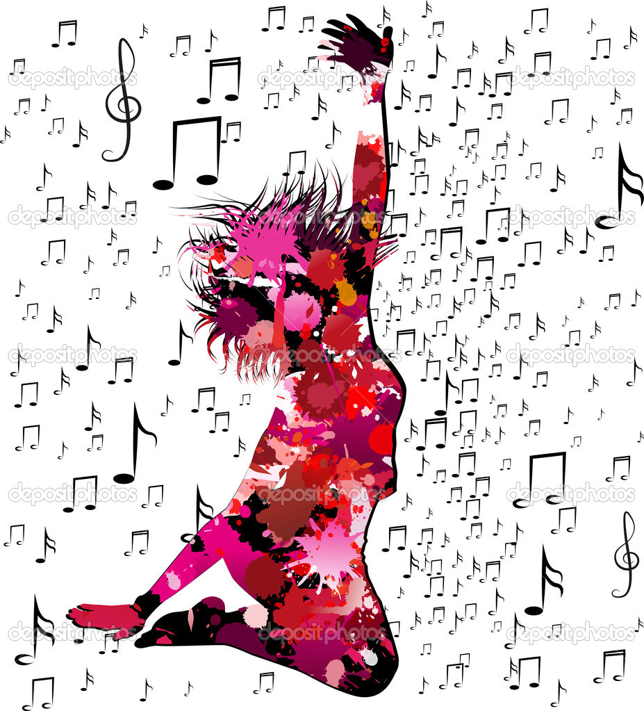 jumping silhouette with musical background