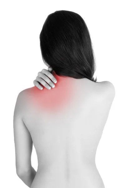 Mujer vista desde atrás, dolor de espalda —  Fotos de Stock