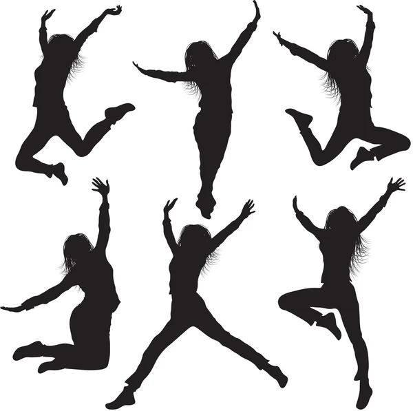 Jumping female silhouettes — Stock Vector