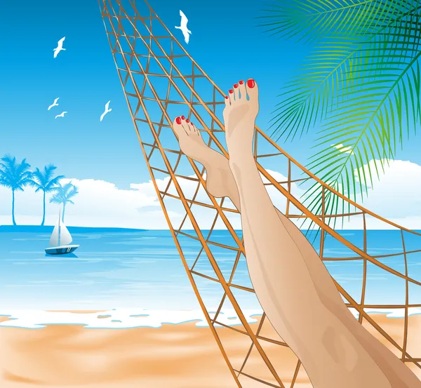 In the hammock on the beach — Stock Vector