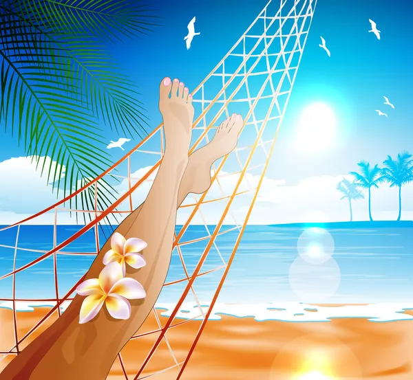 Lying in the hammock on the beach — Stock Vector