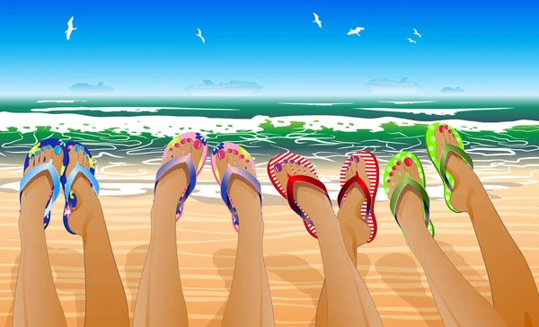 Női lábak színű flip flops — Stock Vector