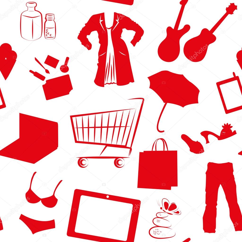 Seamless pattern with red shopping silhouettes