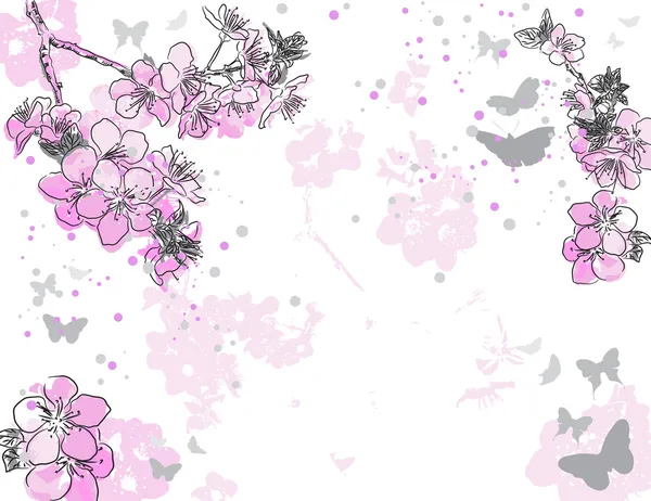एक फूल sakura साथ फूल पृष्ठभूमि — स्टॉक वेक्टर