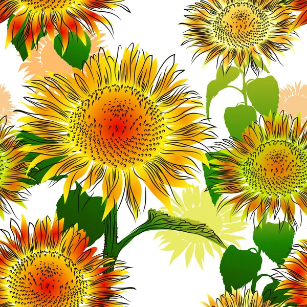 Seamless pattern with sunflowers — Stock Vector
