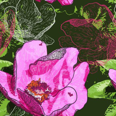 vektör sorunsuz arka plan çiçekler ve kelebekler