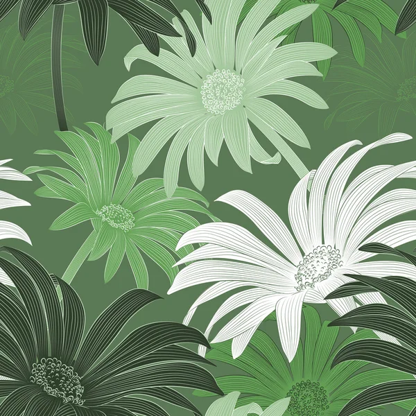 緑のデイジーのシームレスなパターン — ストックベクタ