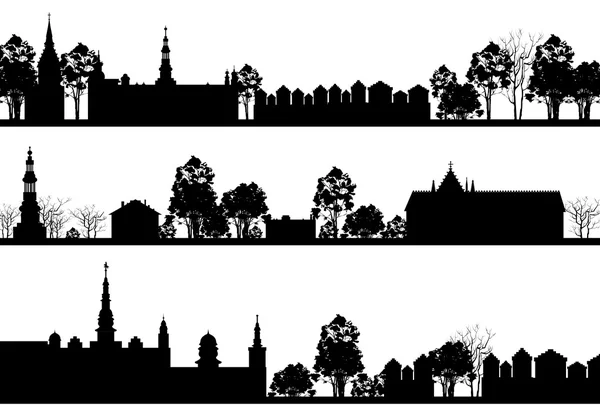 Land landschap met kerk en bomen — Stockvector