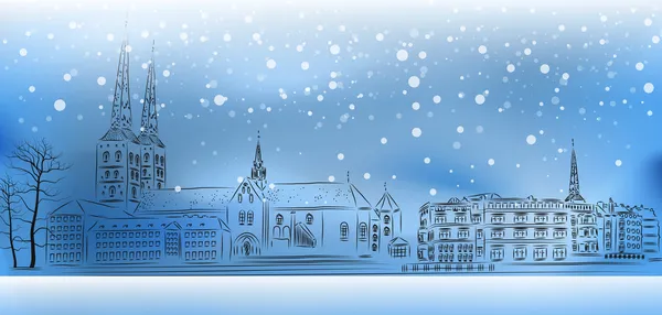 Navidad Vista de la calle en la ciudad vieja, Europa, Lubeck — Vector de stock