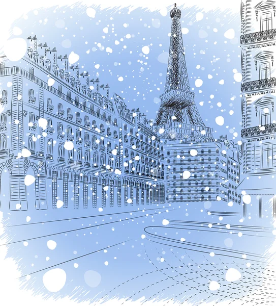 Vector illustration of snowy Christmas Paris — Stock Vector
