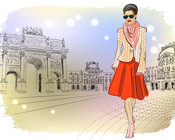 Elegant Fashion girl in Paris — Stock Vector