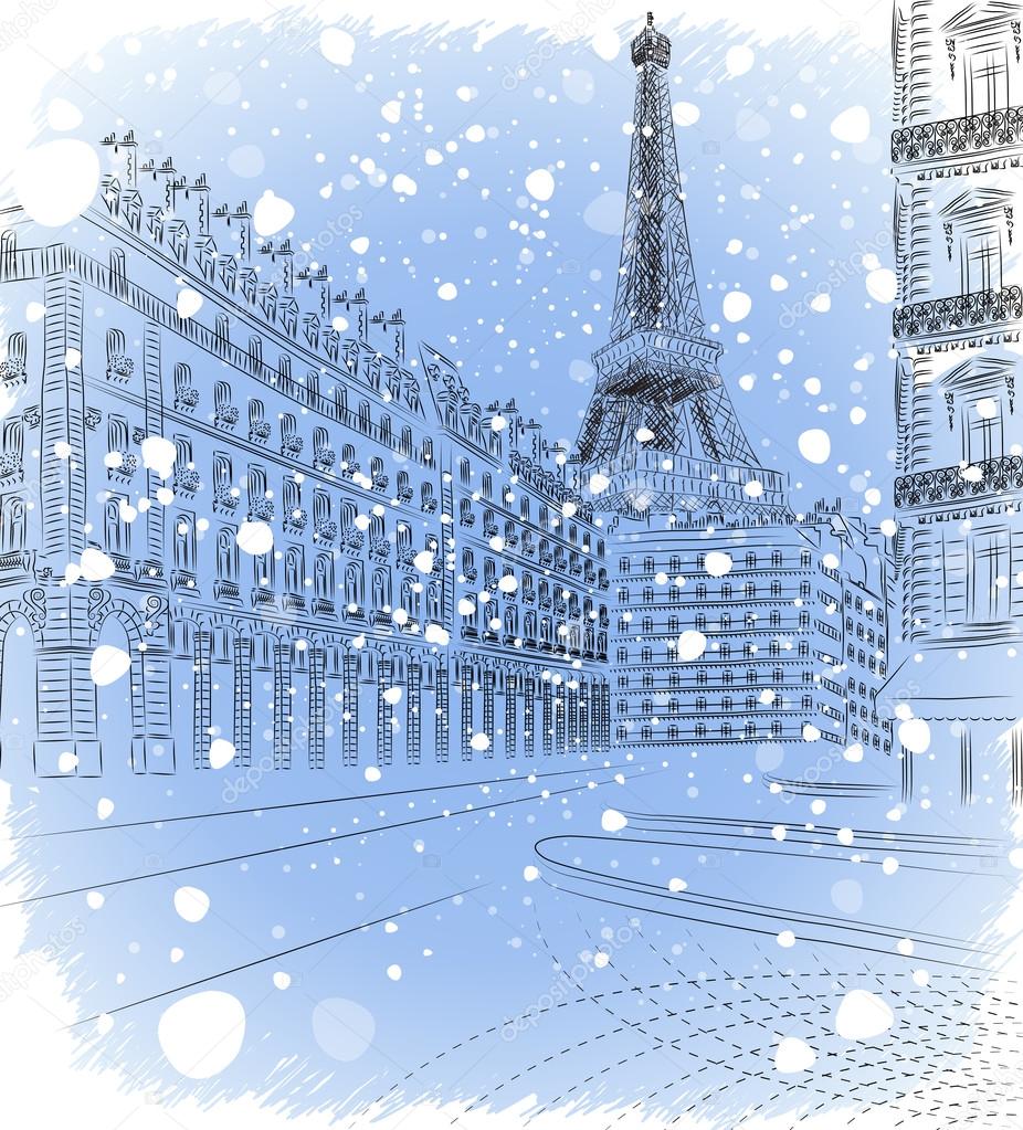 Vector illustration of snowy Christmas Paris