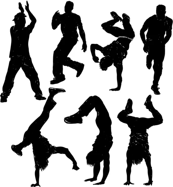 Dancing male silhouettes — Stock Vector