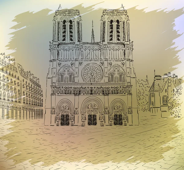 Catedral de Notre Dame - imagen de estilo retro — Archivo Imágenes Vectoriales