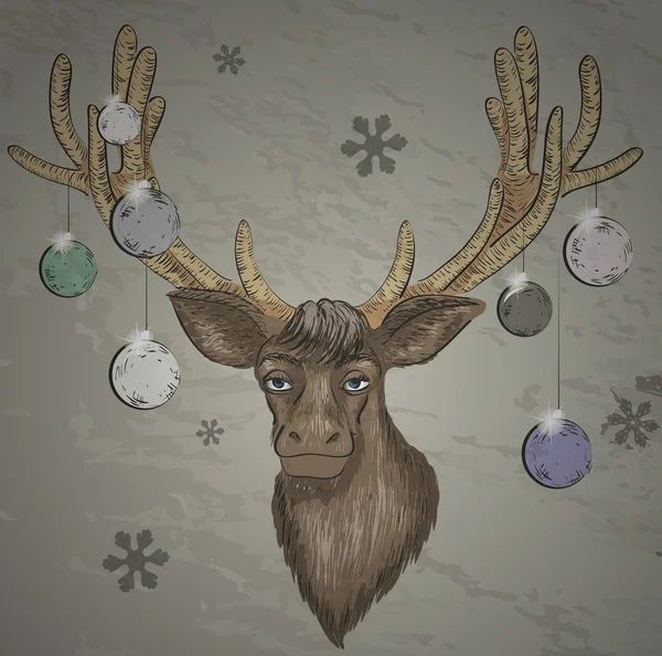 Kerstkaart met hert — Stockvector