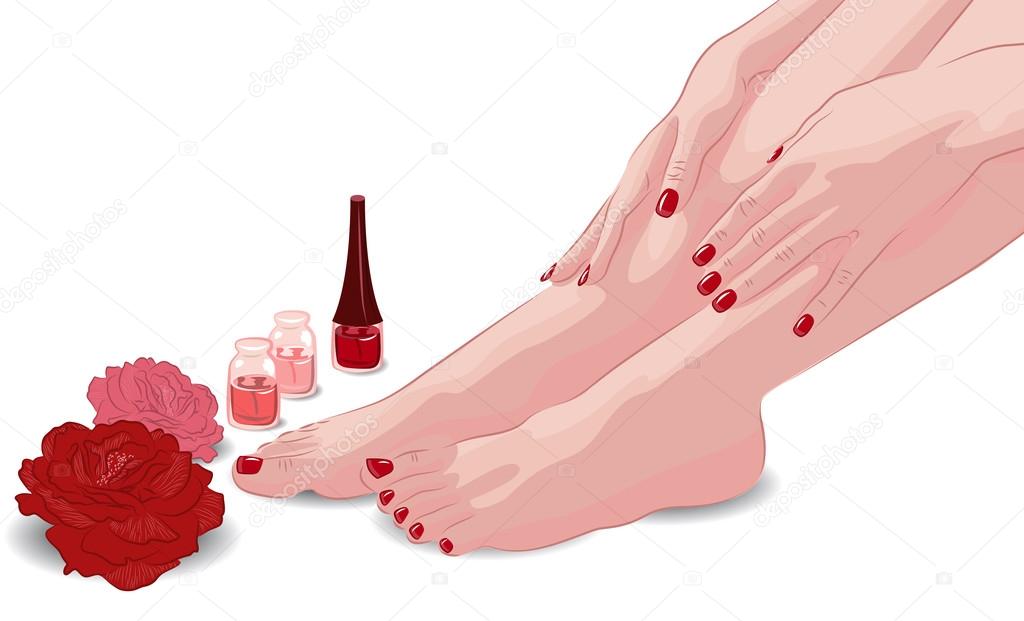 Female feet and hands, manicures and pedicures