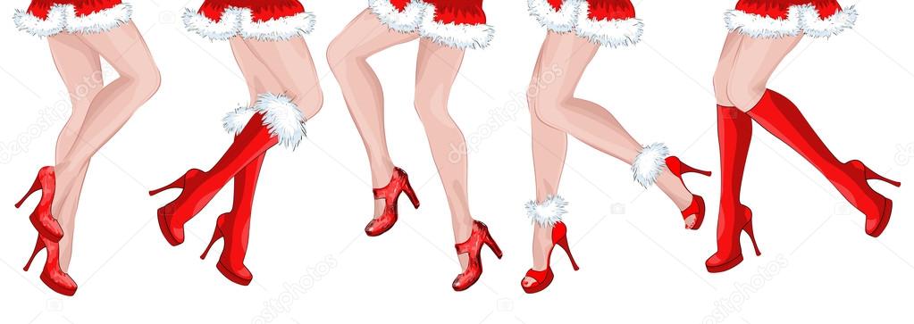 Legs of five dancing girls Santa Claus