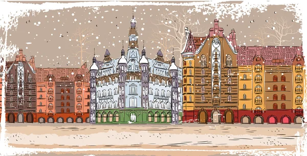 Ciudad de Navidad de dibujos animados — Archivo Imágenes Vectoriales