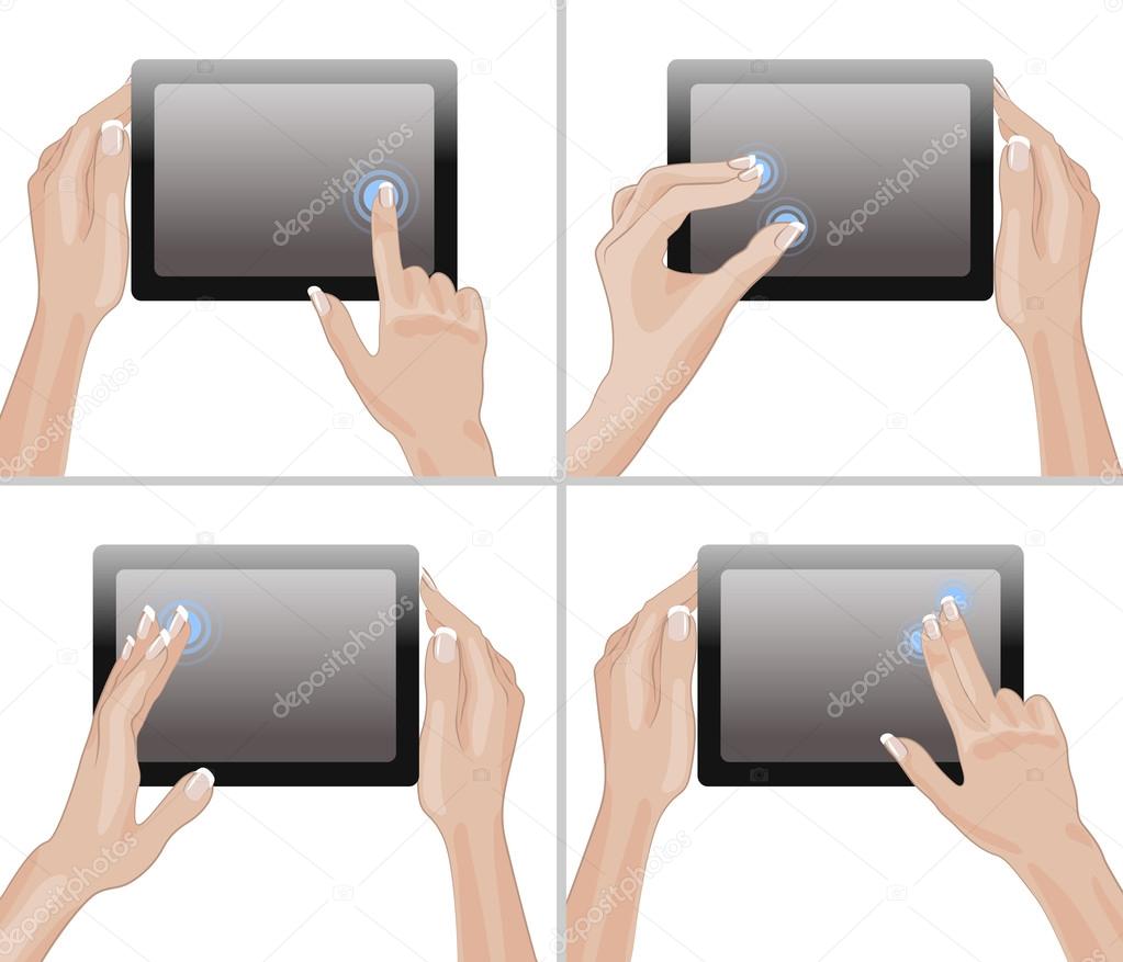 Tablet screen with hands