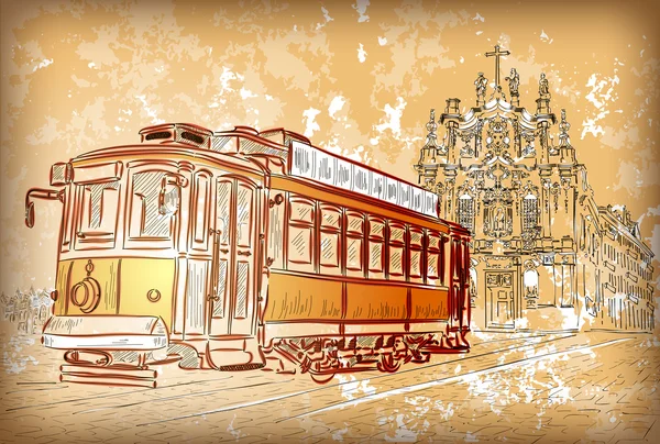 Tram in Porto, Portugal — Stockvector