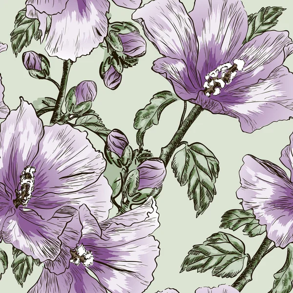 Patrón sin costura con flores de hibisco — Archivo Imágenes Vectoriales