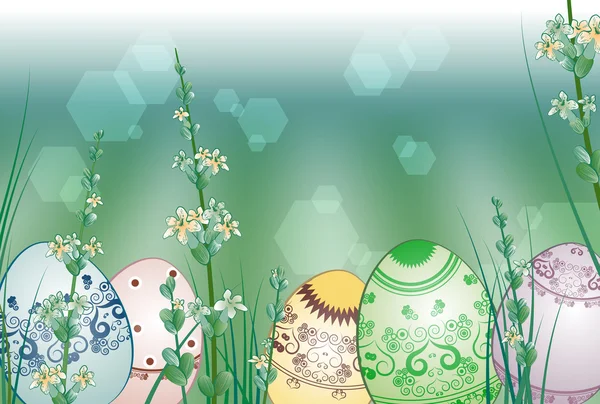 Çimlerin üzerinde renkli paskalya yumurtaları — Stok Vektör