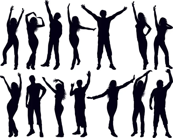 Dancing people silhouettes — Stock Vector