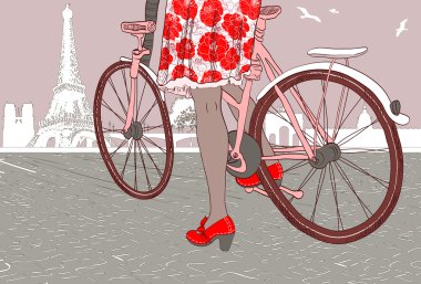 vrouw rijden een fiets in Parijs