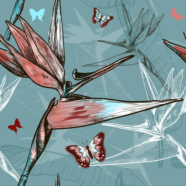 Ptačí ráj květin bezešvé pattern — Stockový vektor