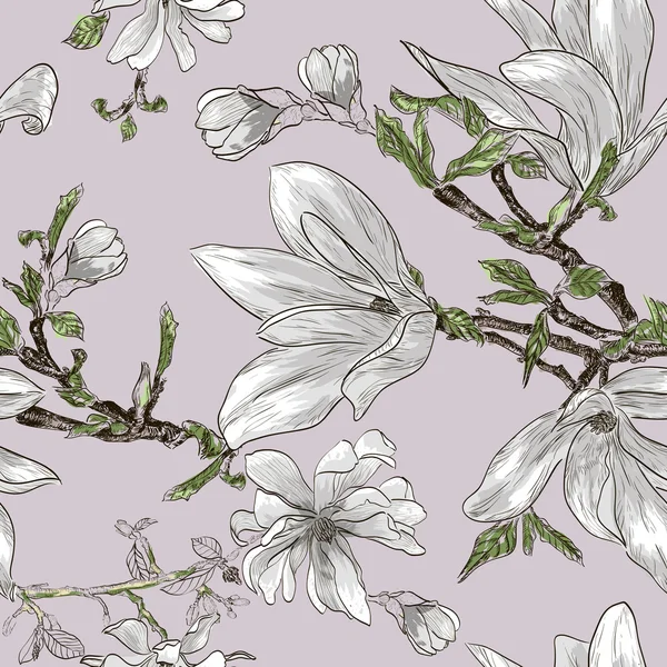 Seamless pattern with magnolia flowers — Stock Vector