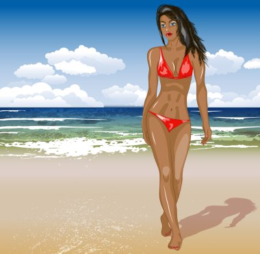 güzel bir kız bir plajda bikini