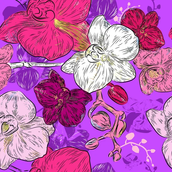 Fleurs d'orchidée sans couture Modèle — Image vectorielle